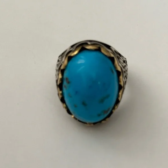 925 Silver ring turquoise blue oval stone - Picture 3 of 7